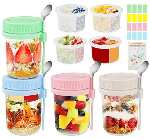Torchero overnight oats containers with lids and spoons enable easy meal prep.