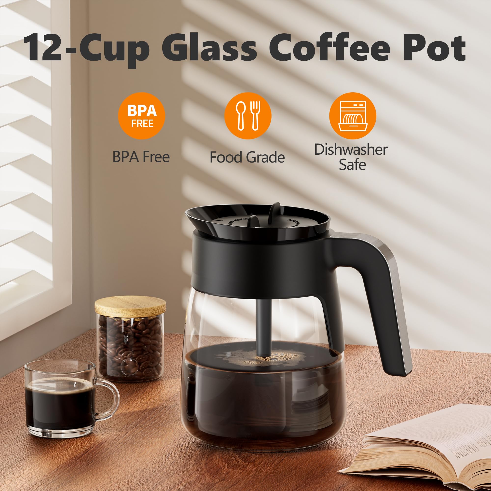 TORETAS borosilicate glass withstands heat for consistent brewing in Ninja coffee makers