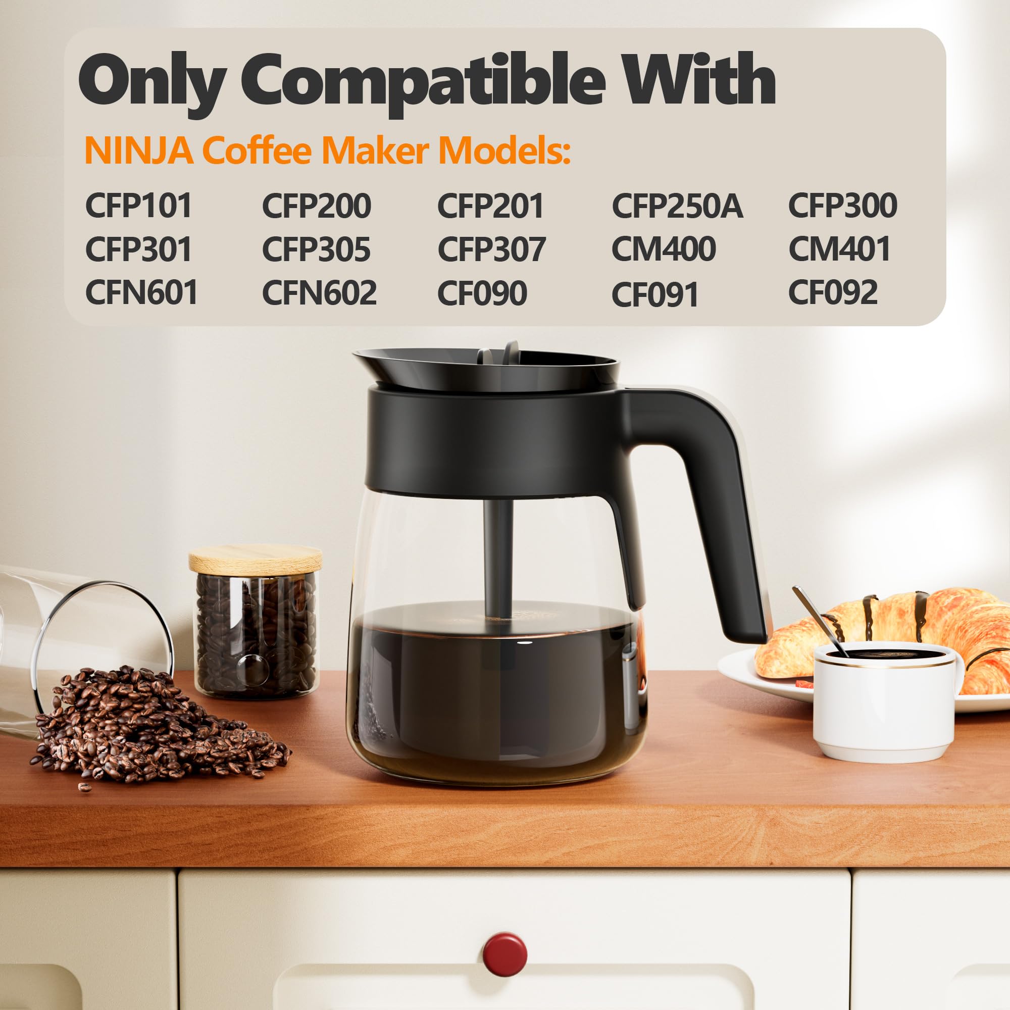 TORETAS glass carafe pouring smoothly with ergonomic stainless steel handle for Ninja machines