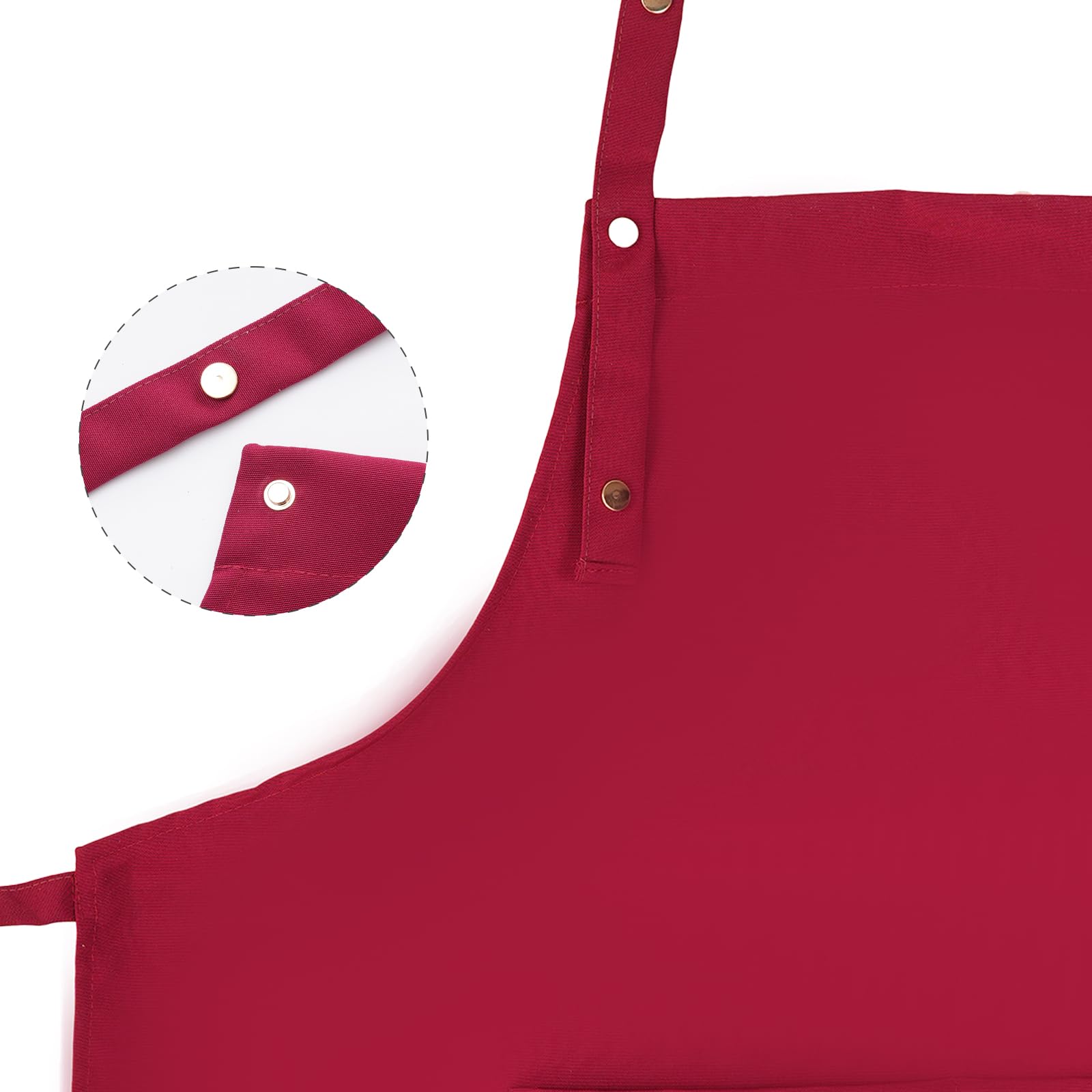 Tosewever art apron in red with kitchen pockets for essentials.