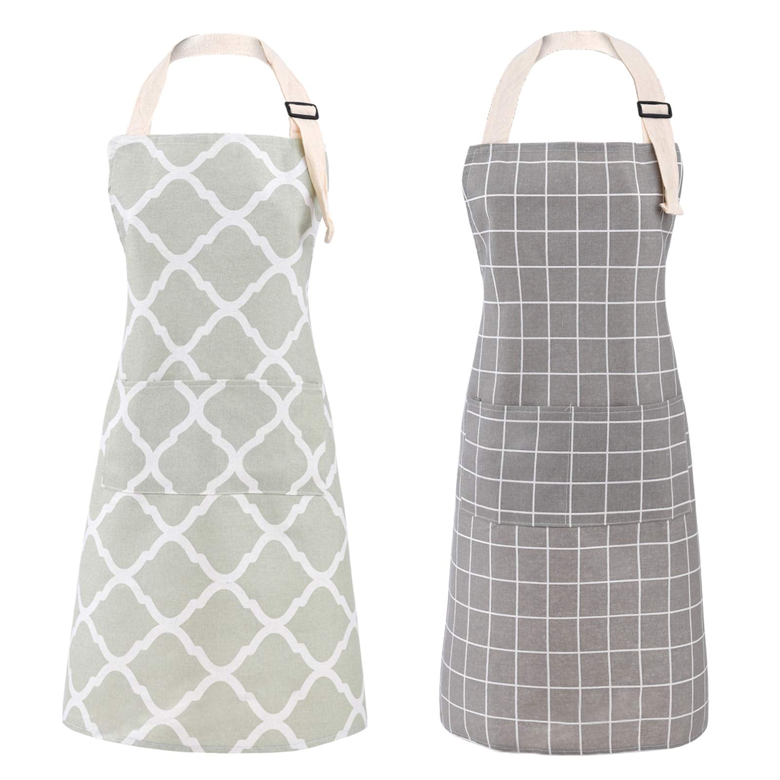 Tosewever cotton bib apron front view in grey-green with two pockets.