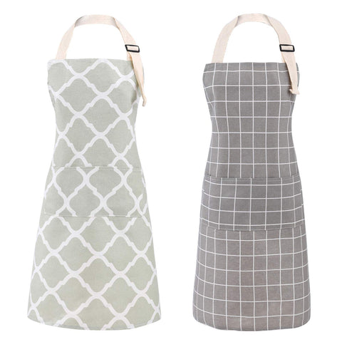 Tosewever cotton bib apron front view in grey-green with two pockets.
