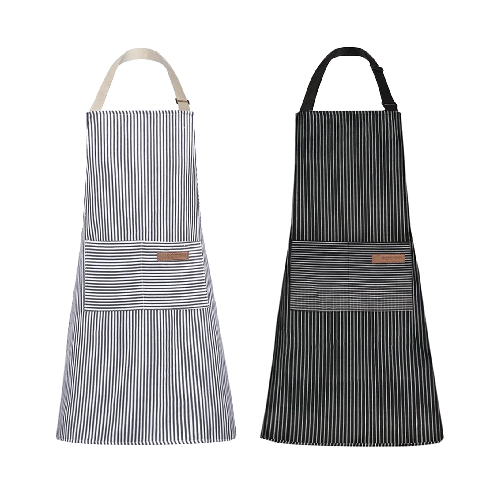 Tosewever navy striped kitchen apron front view offers a comfortable fit for home cooks.