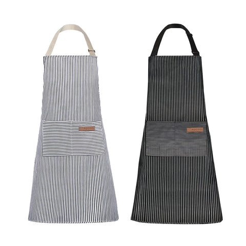Tosewever navy striped kitchen apron front view offers a comfortable fit for home cooks.