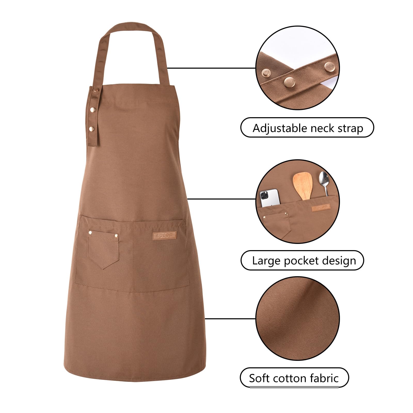 Tosewever kitchen apron with pockets keeps thermometers and phones within reach