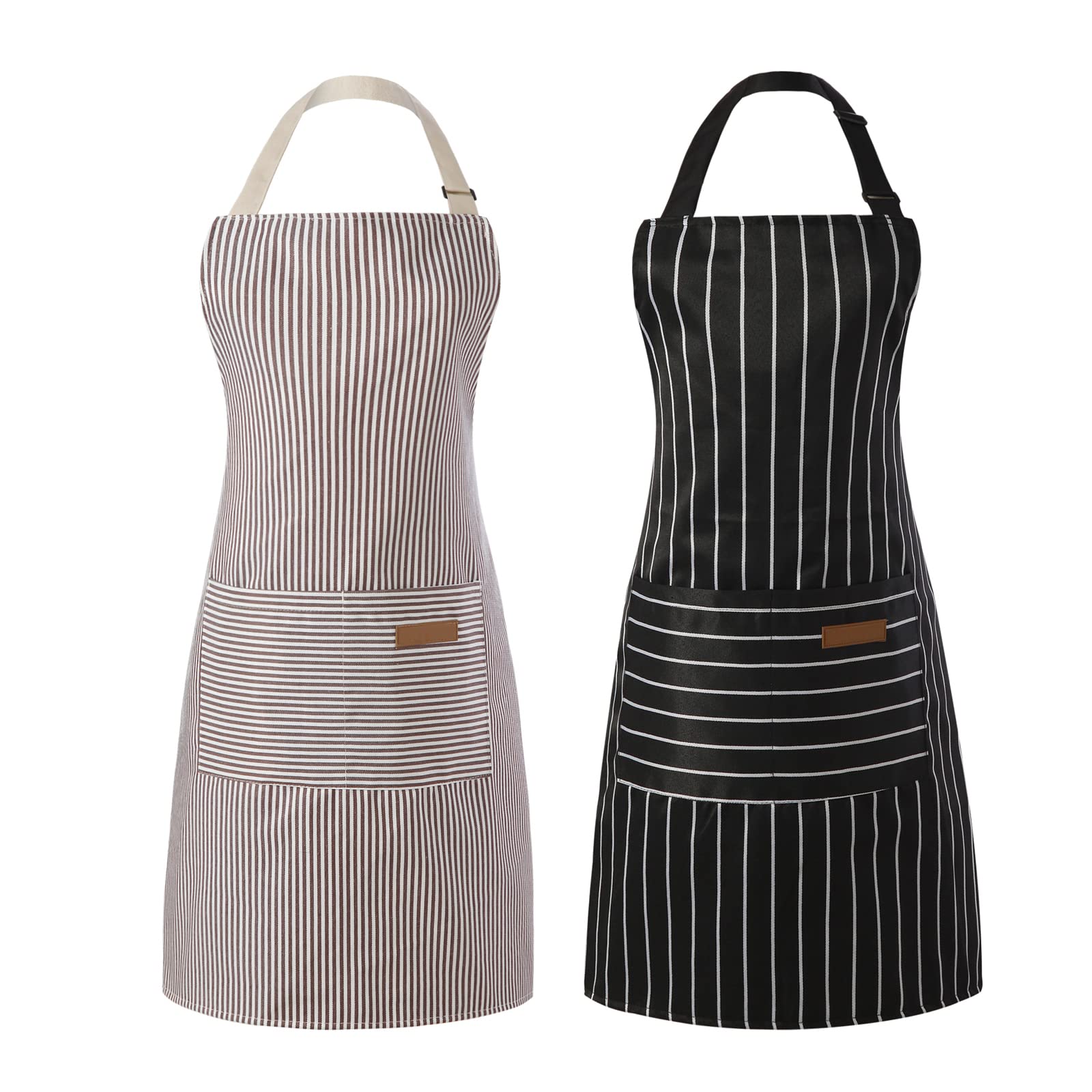 Tosewever two-piece apron in black and brown stripes with roomy pockets for tools.