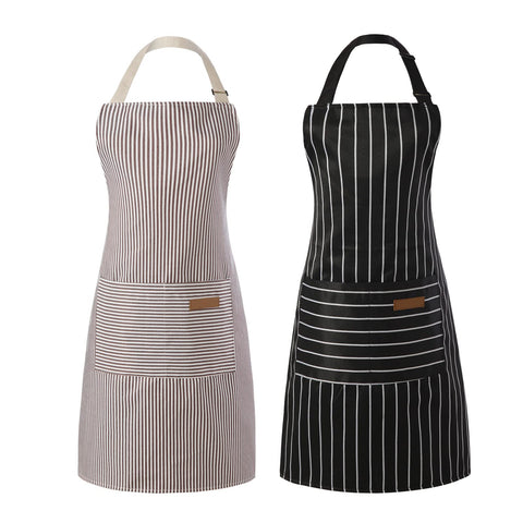 Tosewever two-piece apron in black and brown stripes with roomy pockets for tools.
