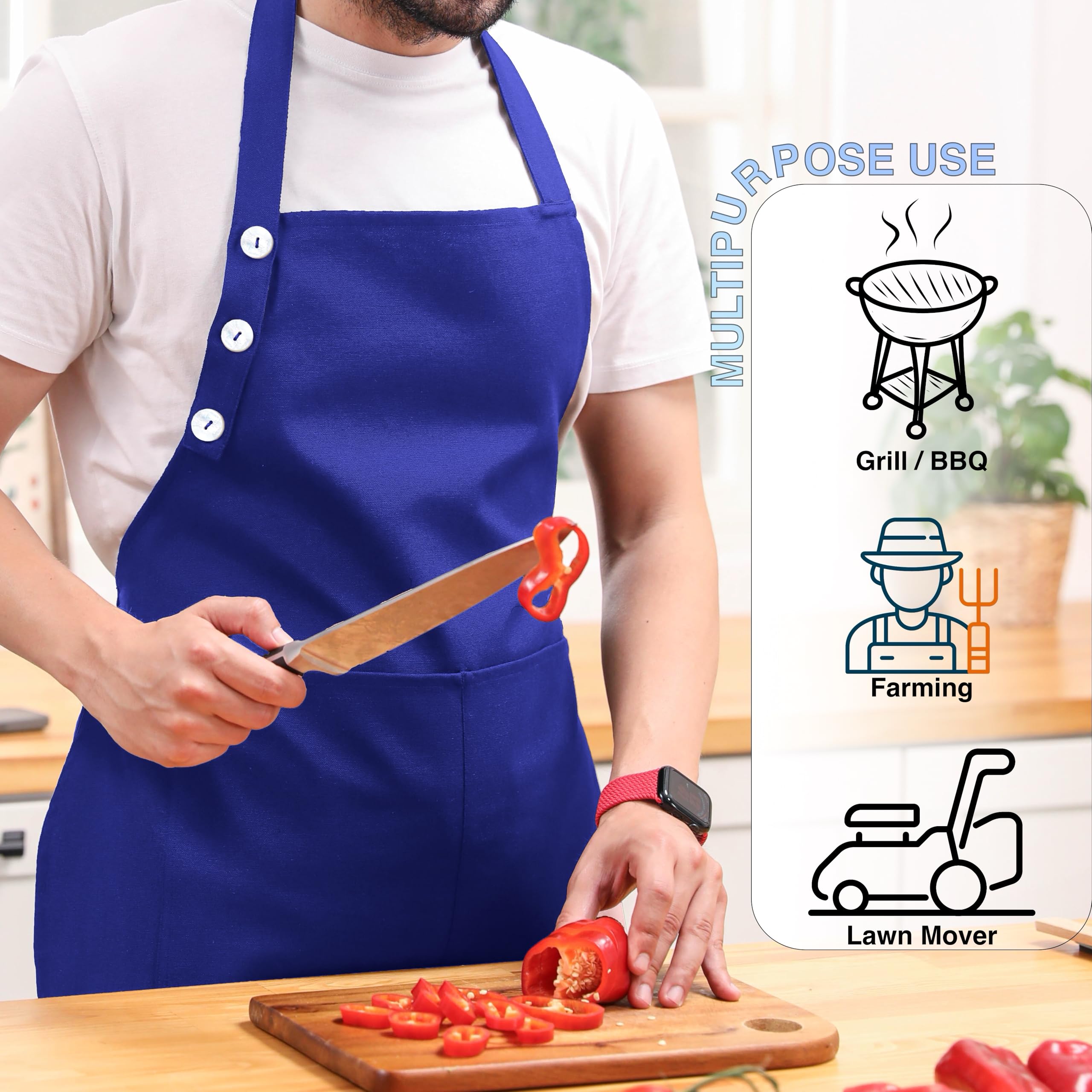 TOSHE apron features adjustable neck strap for a comfortable fit.