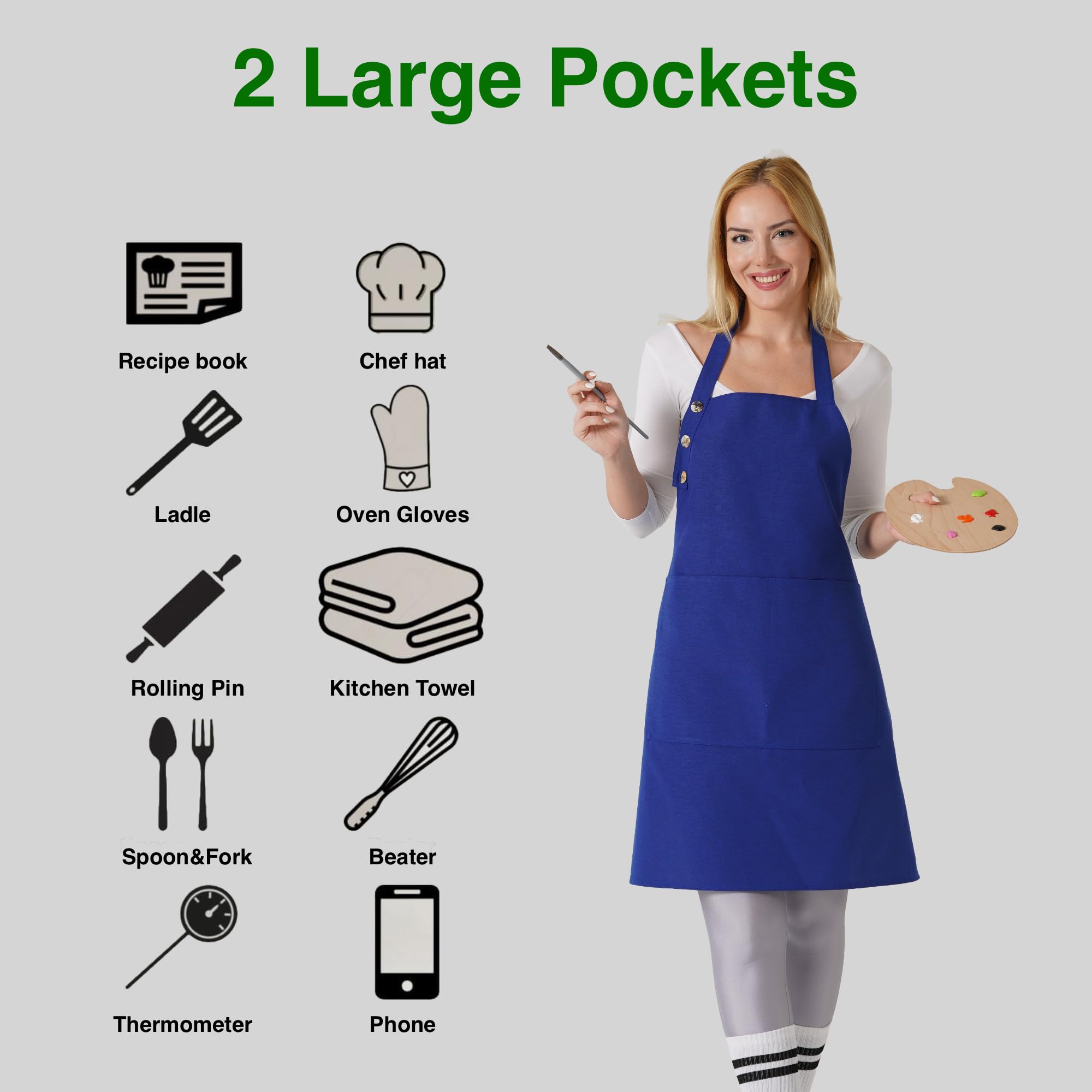 TOSHE apron shows two large pockets for utensils and tools.
