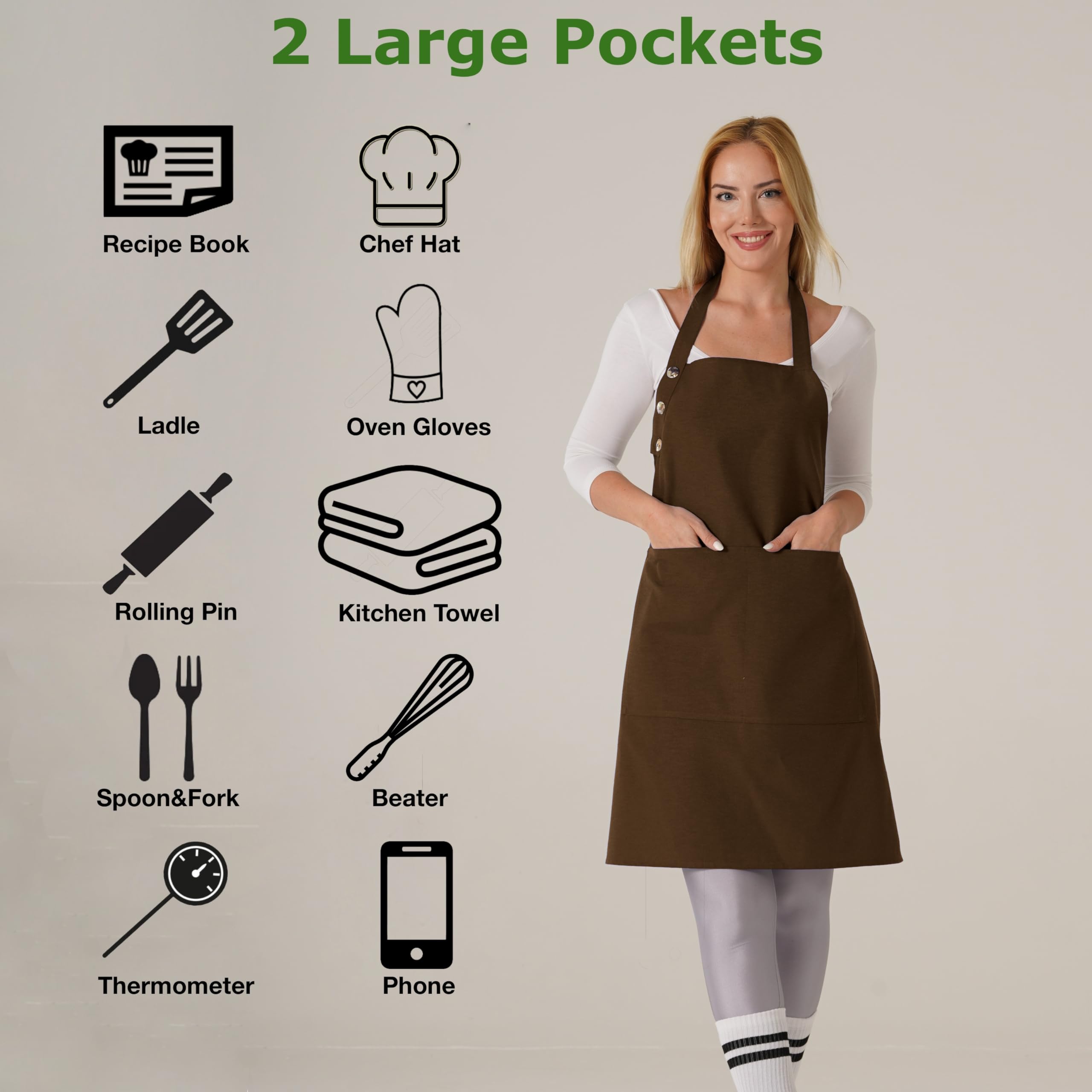 TOSHE adjustable-neck brown apron for comfortable long cooking sessions.