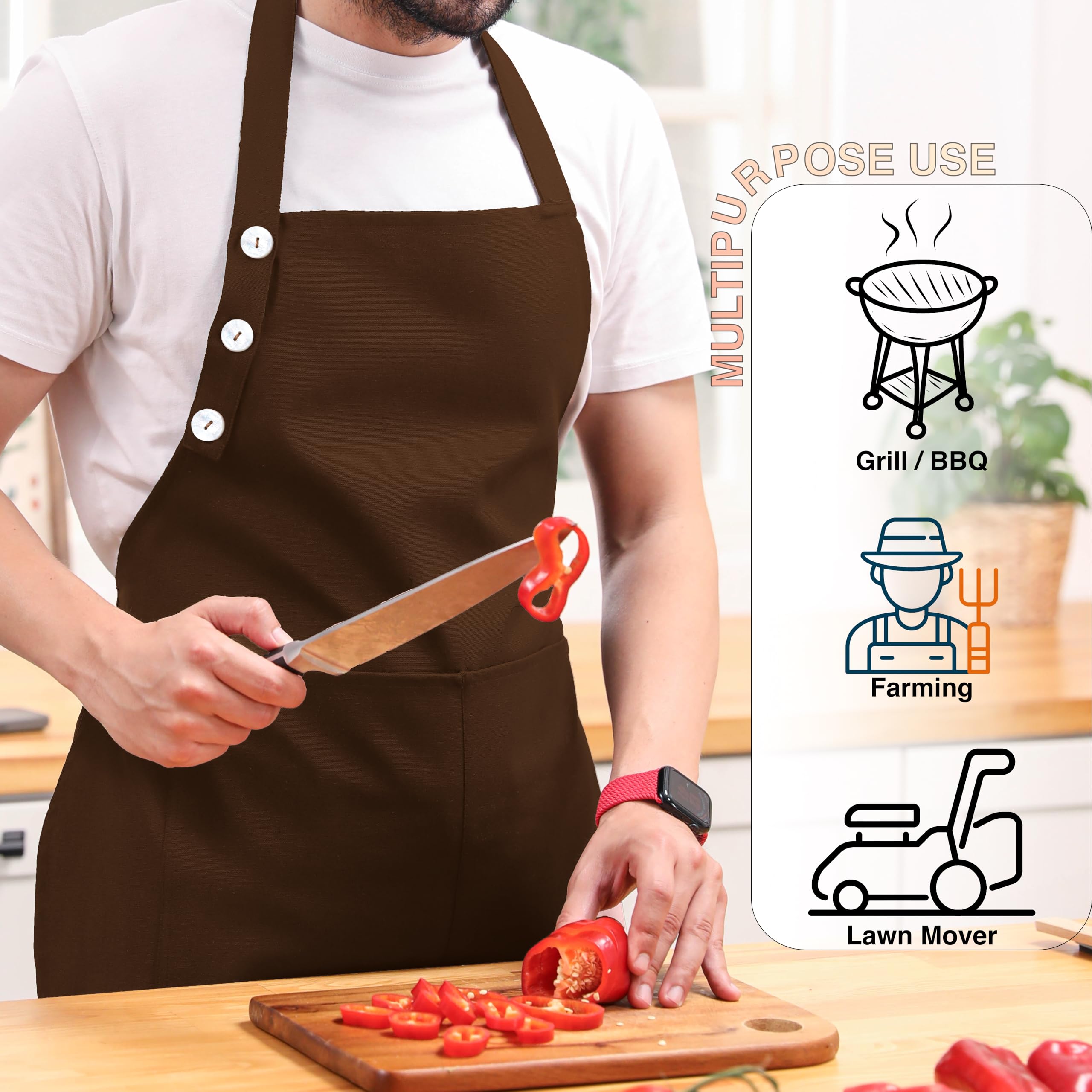 Two large pockets keep utensils and tools within easy reach.