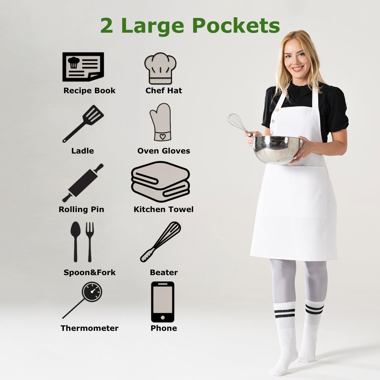 TOSHE kitchen apron with two pockets keeps utensils within reach