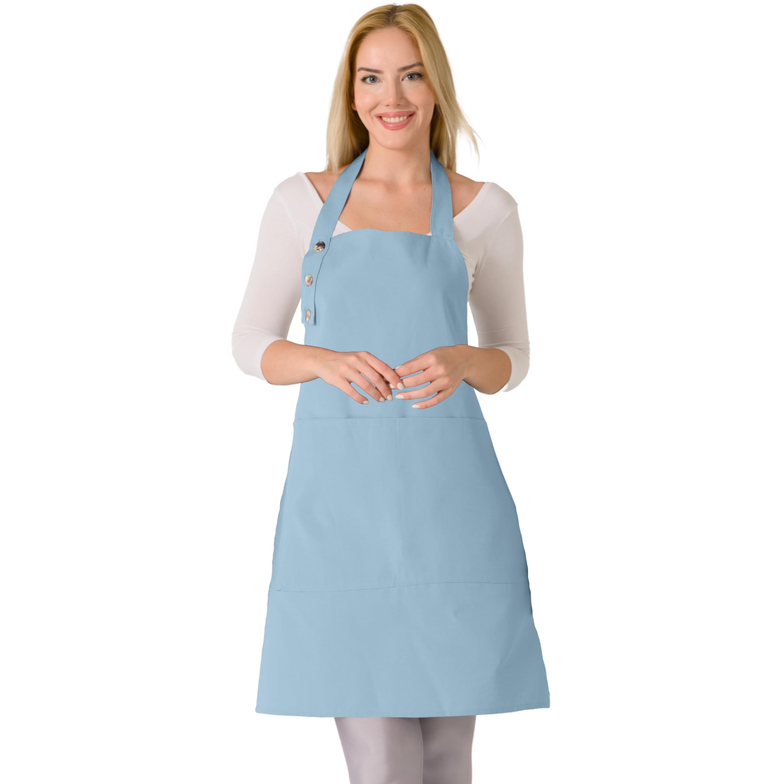 TOSHE waterdrop-resistant cotton apron in light blue for splash protection during cooking