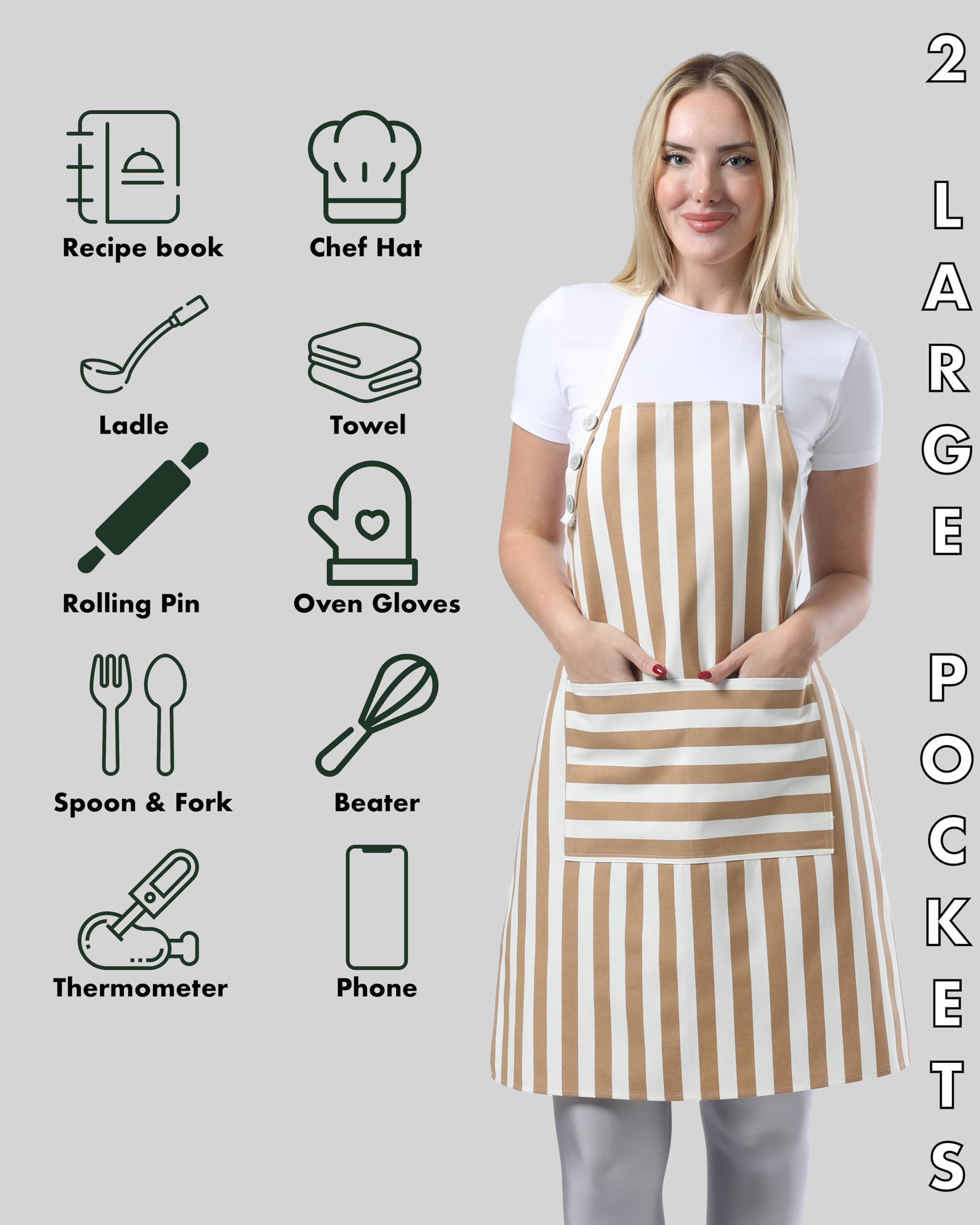 TOSHEX kitchen apron offers large coverage to protect clothes during cooking, grilling, or messy art tasks.