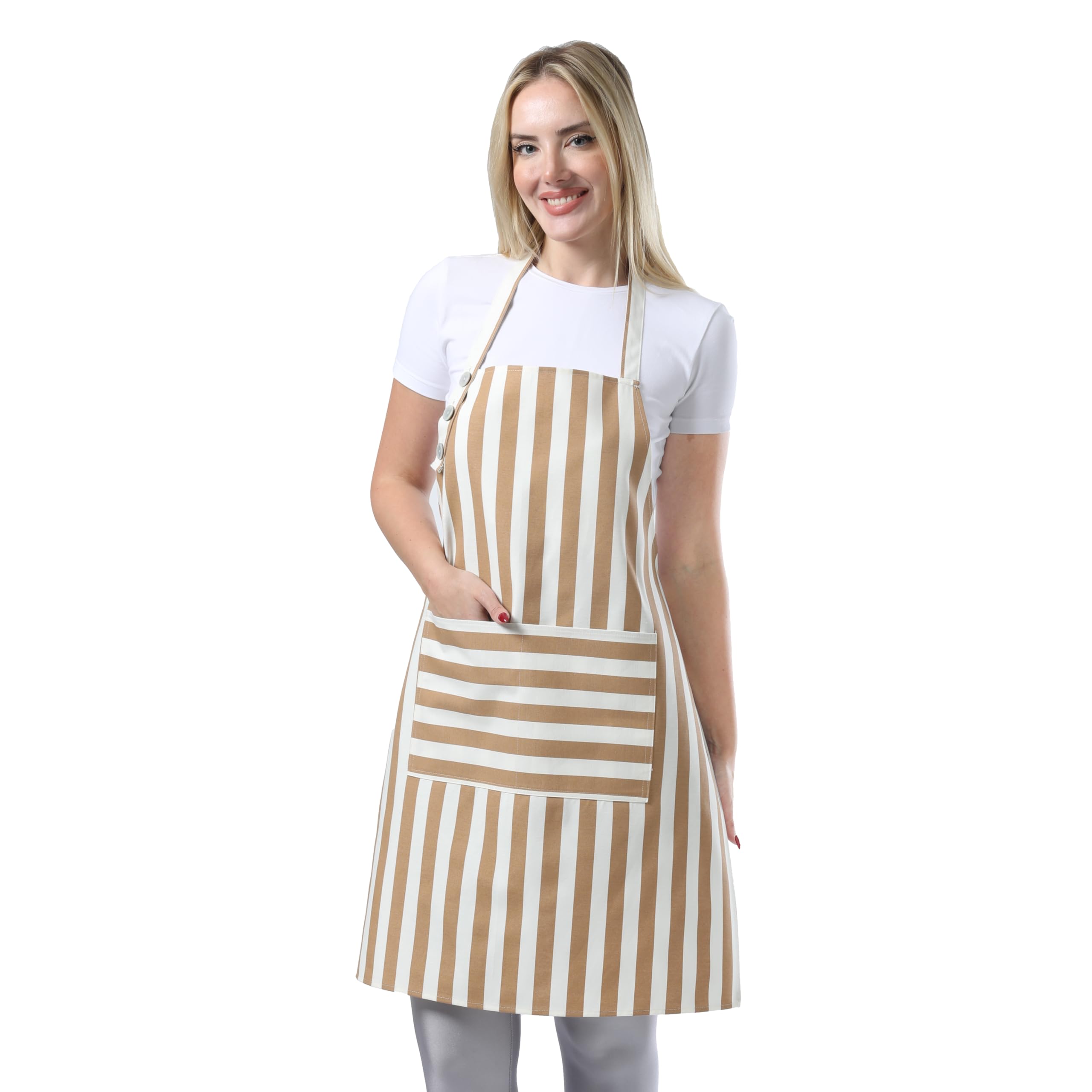 TOSHEX kitchen apron with waterdrop-resistant cotton keeps you clean while cooking and cleaning.