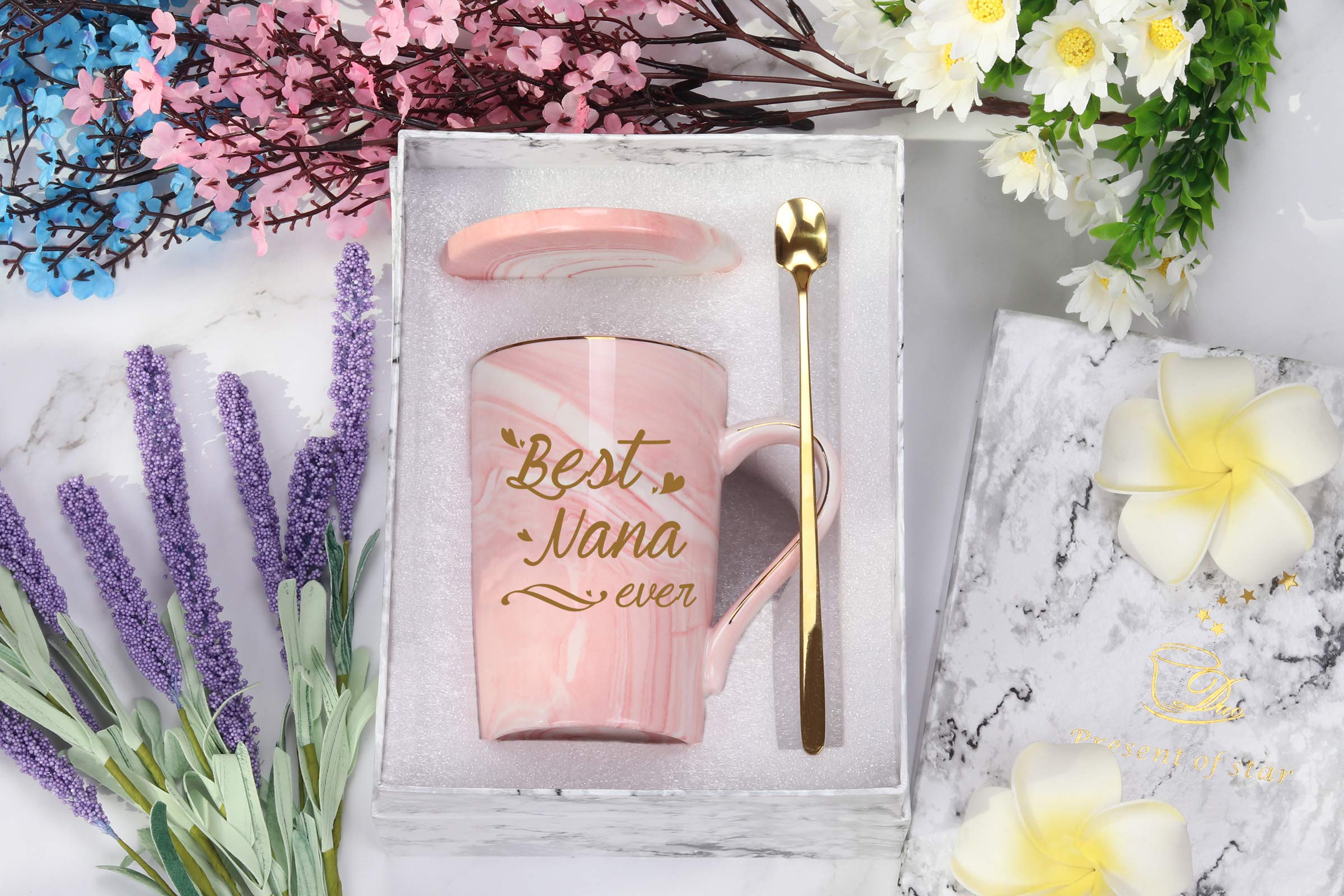 Toshiy mug displays real gold print on pink ceramic for an upscale look.