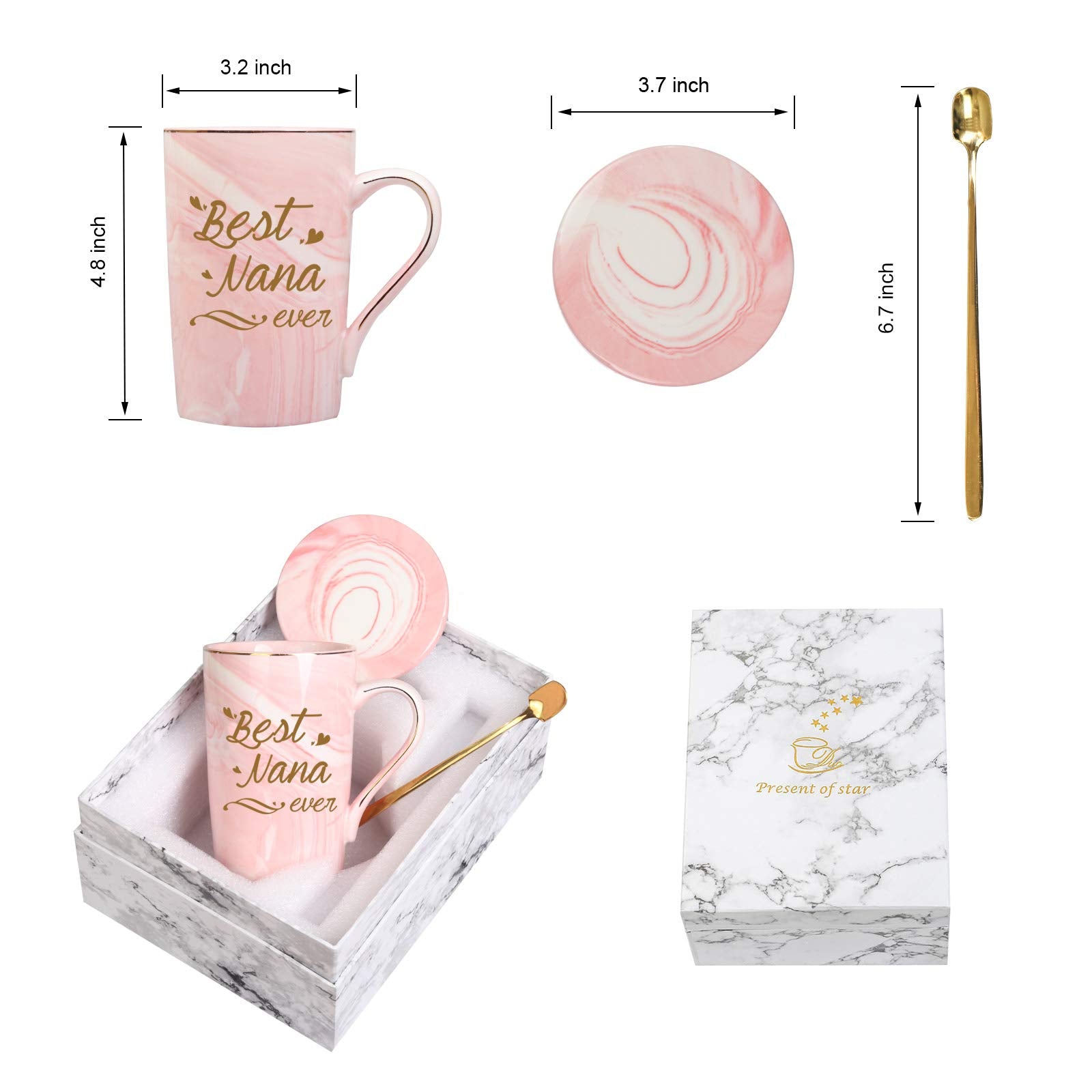 Toshiy Best Nana Ever mug showcases handmade charm and marble artistry.