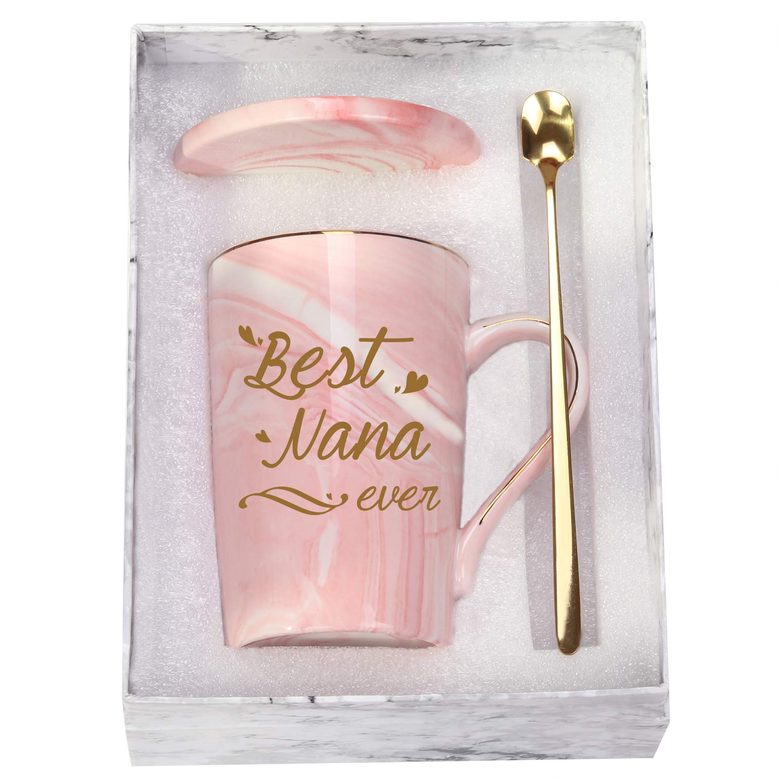 Toshiy Best Nana Ever mug in pink with gold detailing, perfect for gifting.