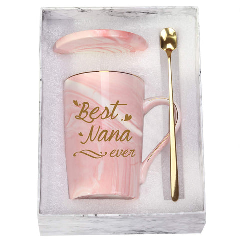 Toshiy Best Nana Ever mug in pink with gold detailing, perfect for gifting.