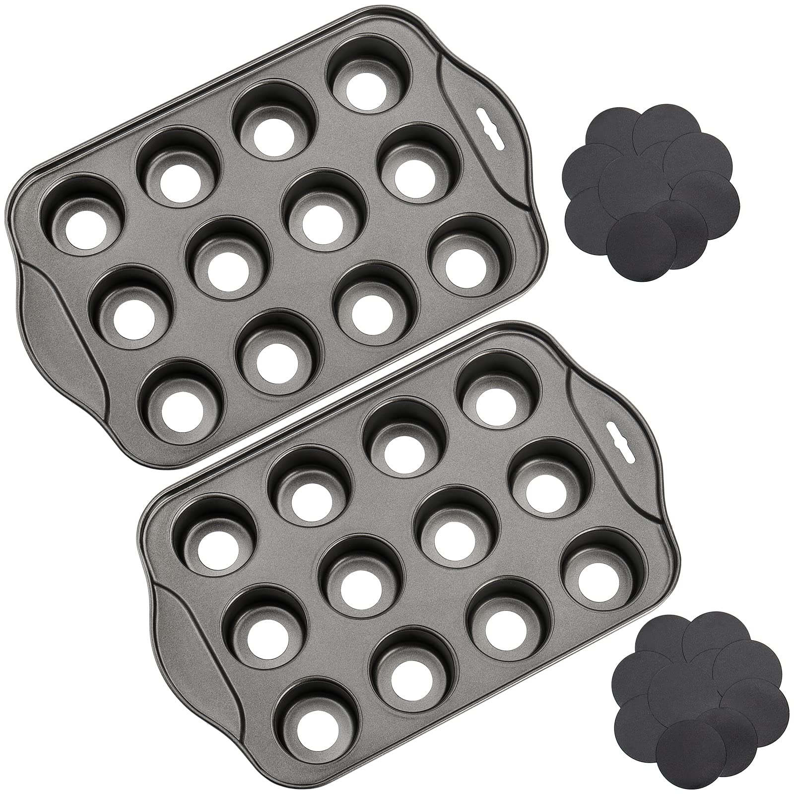 Tosnail 2-pack 12-cavity mini cheesecake pan with removable bottoms for easy release.