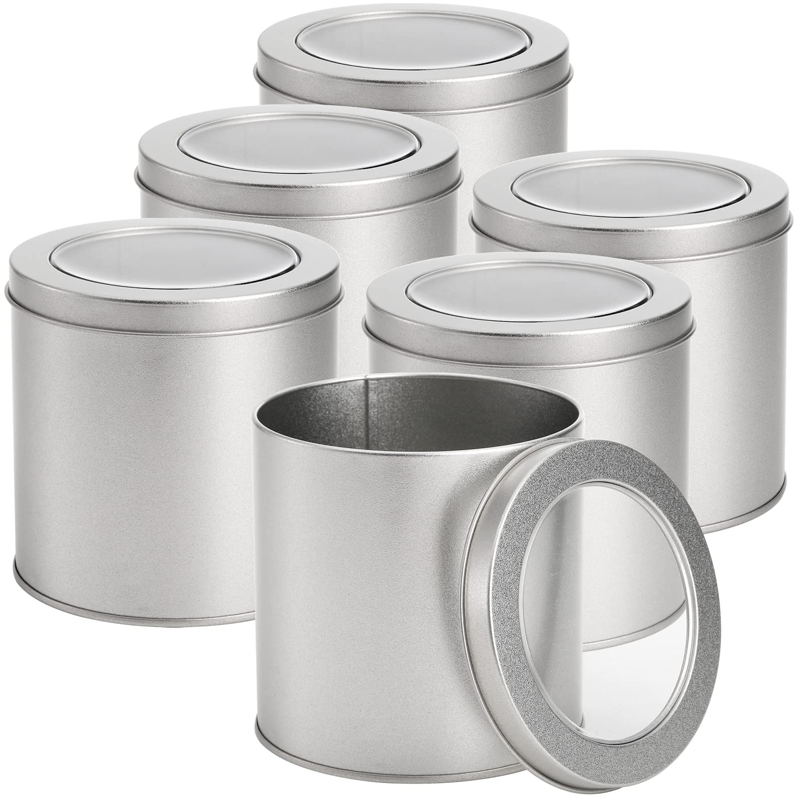 Tosnail 6-pack round metal tins with window lid for easy content visibility and access