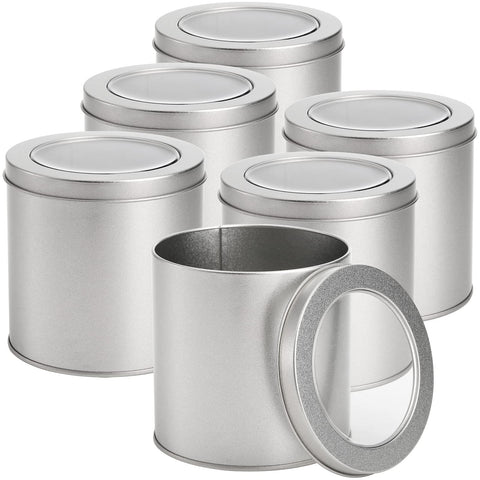 Tosnail 6-pack round metal tins with window lid for easy content visibility and access