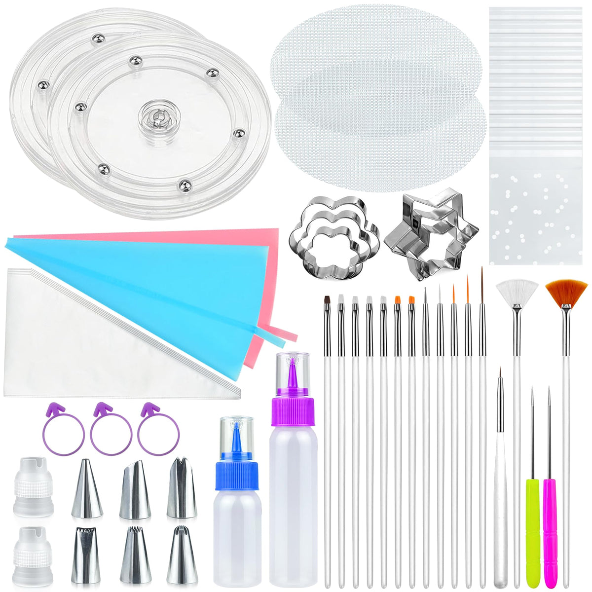 TOSPARTY 112 PCS cookie decorating kit on acrylic turntable enables smooth icing control
