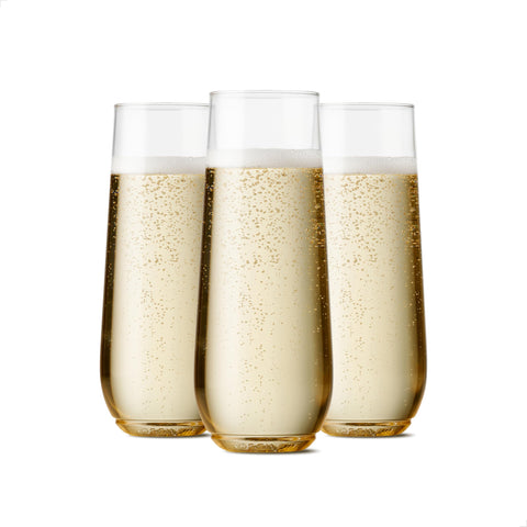 TOSSWARE POP 9oz flute shows crystal-clear plastic for elegant, shatterproof toasts.