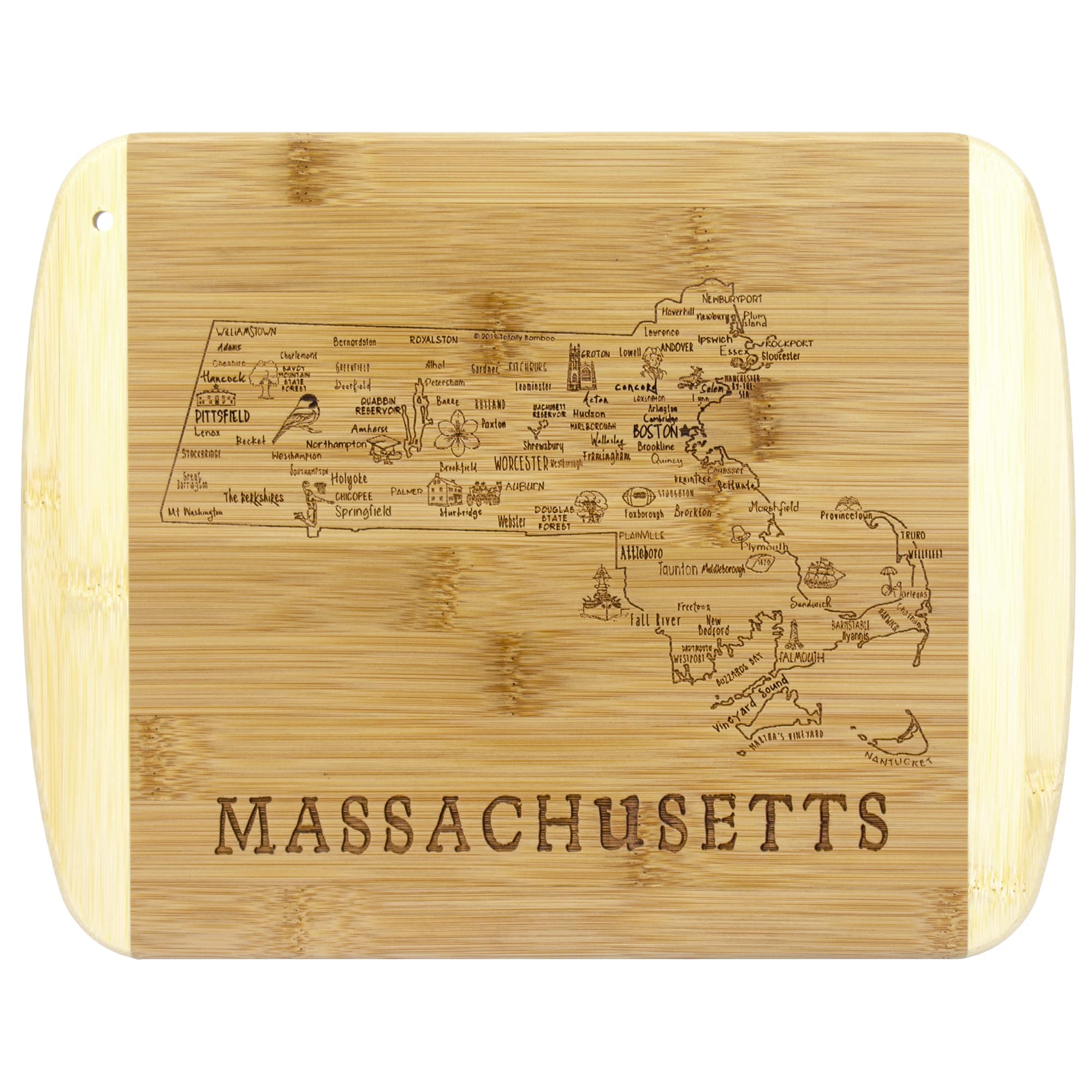 Totally Bamboo A Slice of Life MA board with engraved towns, ideal for serving and prep