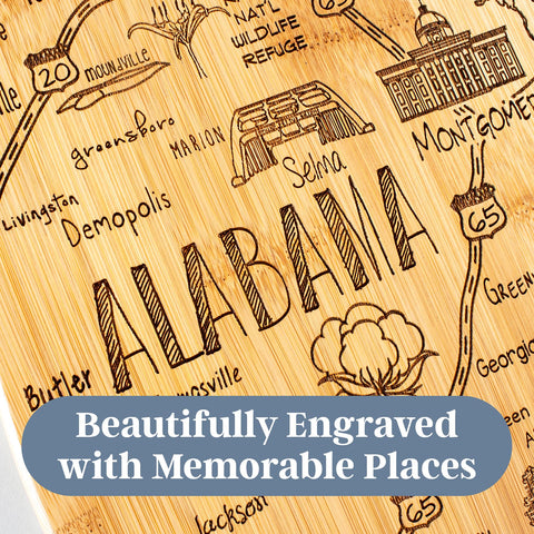 Totally Bamboo Alabama cutting board backside suitable for food prep.