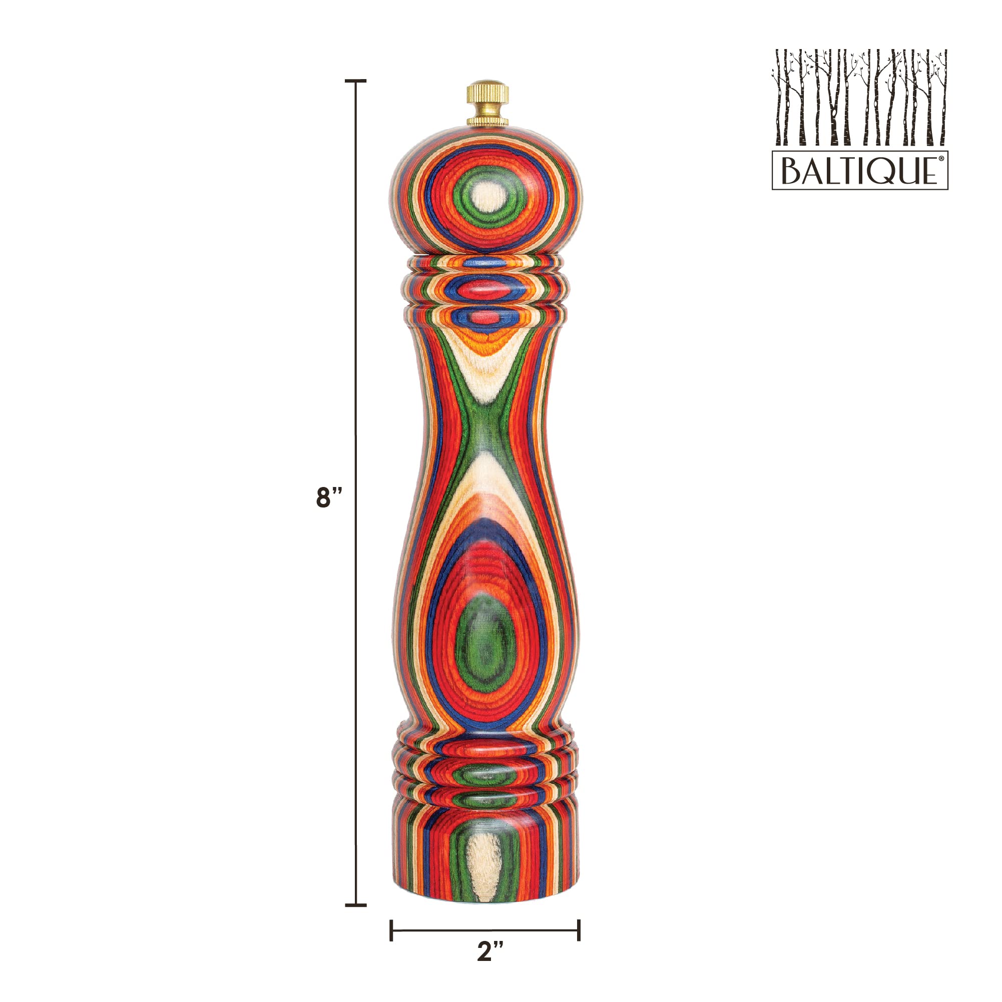 Totally Bamboo Baltique Marrakesh pepper grinder's colorful layers provide a bold decorative accent