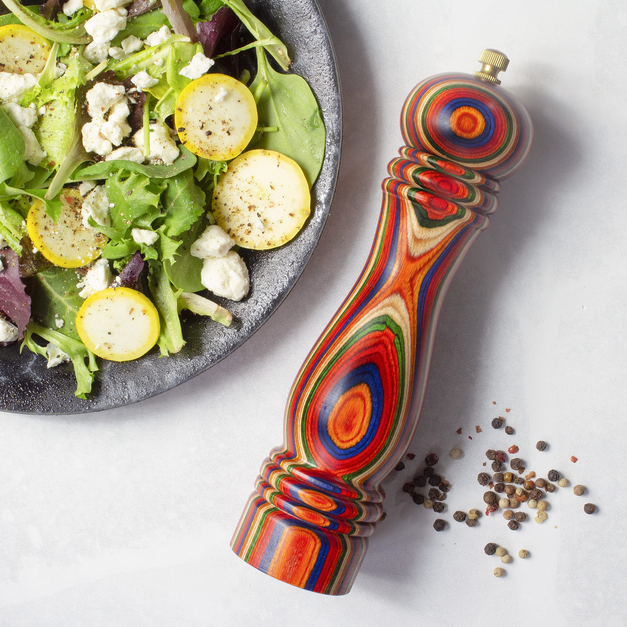 Totally Bamboo Baltique Marrakesh pepper grinder side view highlights sturdy, smooth-twist operation