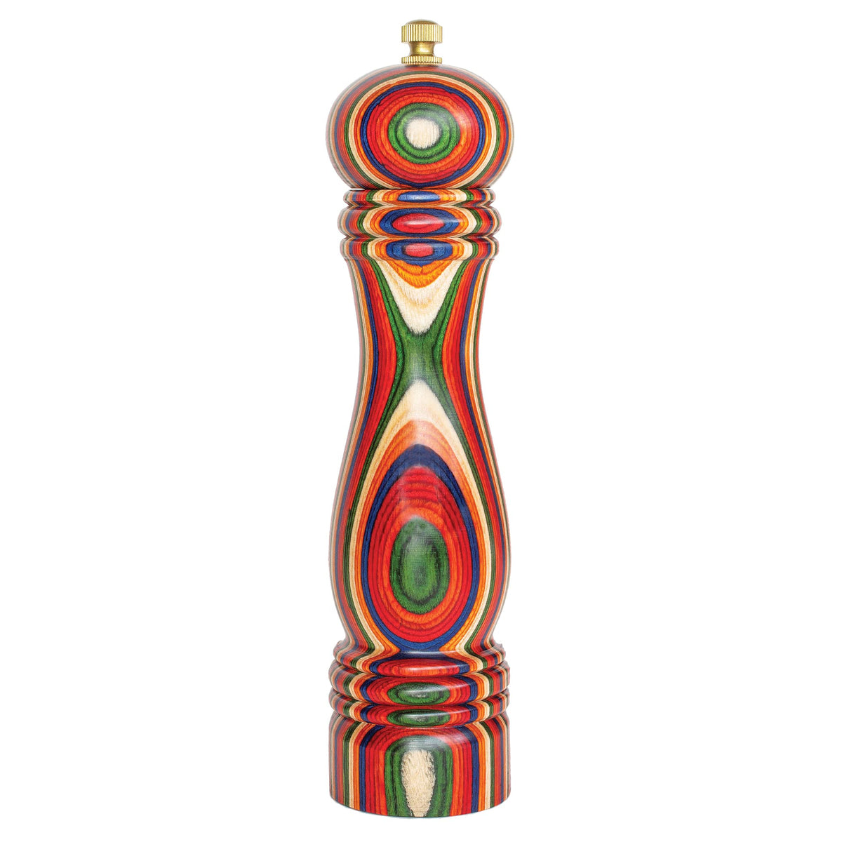 Totally Bamboo Baltique Marrakesh pepper grinder top view reveals vibrant wood design for stylish seasoning