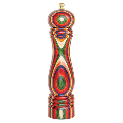 Totally Bamboo Baltique Marrakesh pepper grinder top view reveals vibrant wood design for stylish seasoning