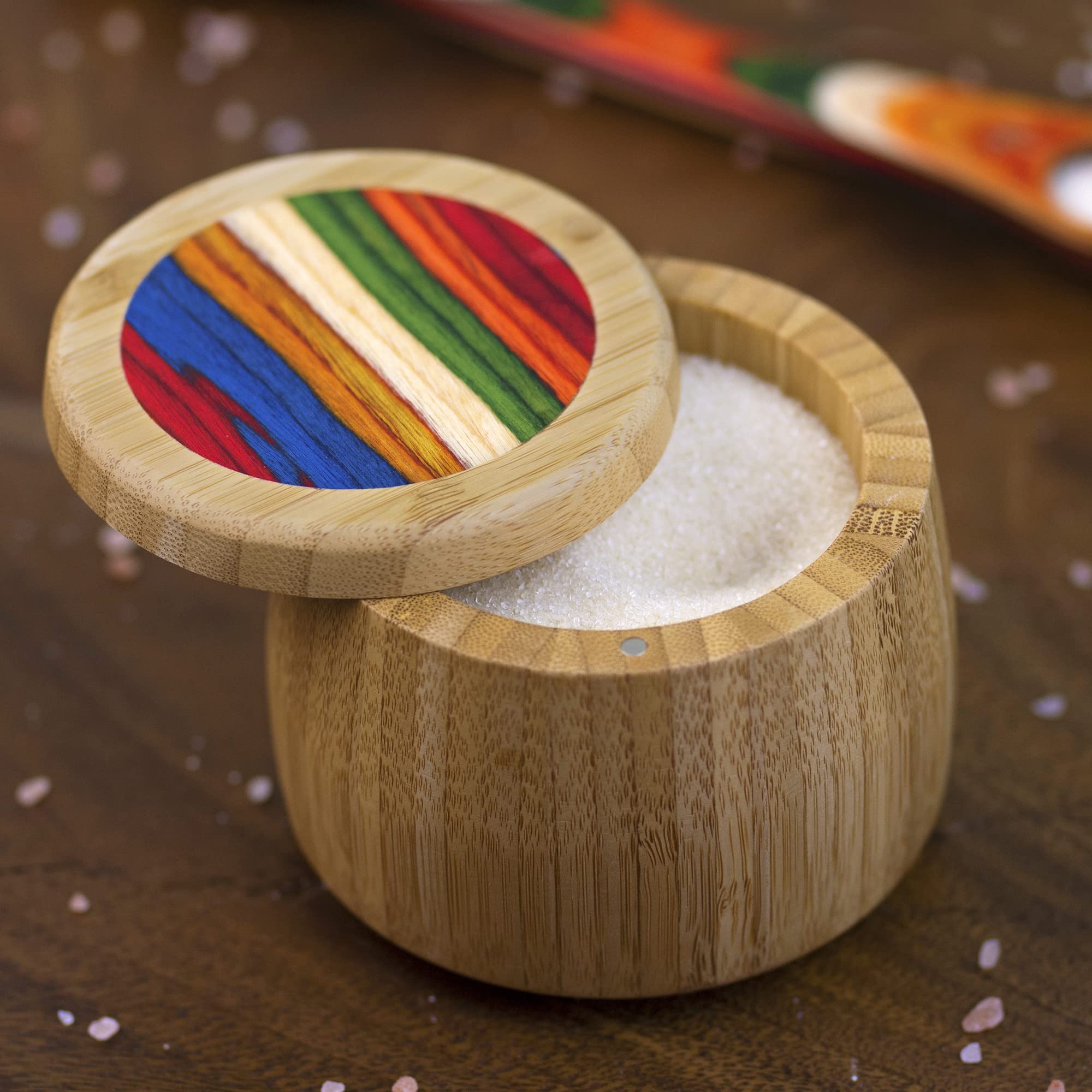 Totally Bamboo Baltique Marrakesh salt cellar open, ready for seasoning
