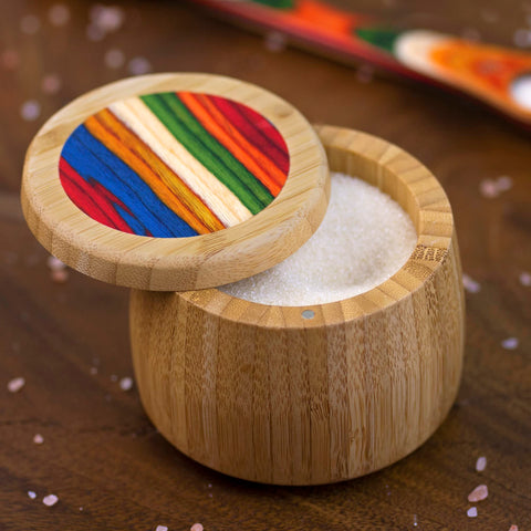 Totally Bamboo Baltique Marrakesh salt cellar open, ready for seasoning
