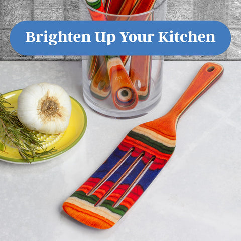 Nonstick-safe wood surface protects pans while you stir, flip, and serve.