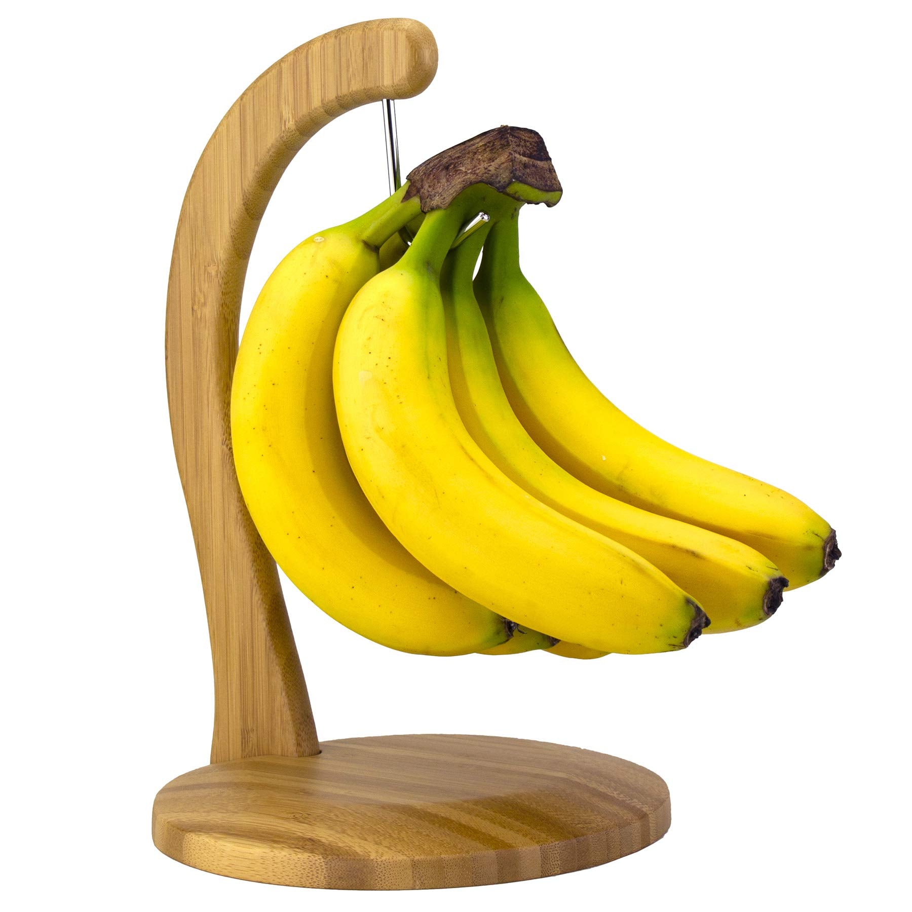 Totally Bamboo banana holder on a countertop showing a sturdy base for stable ripening.
