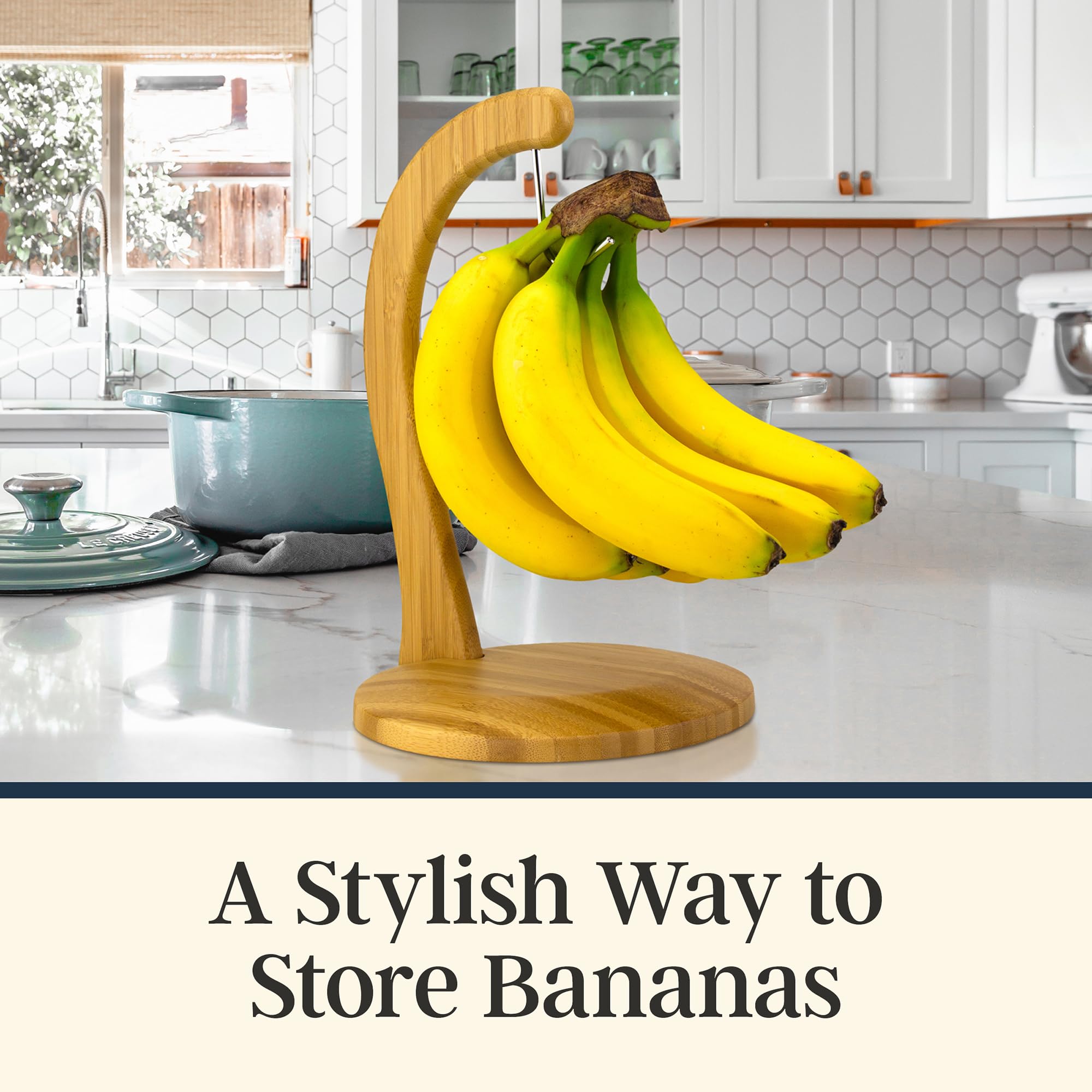 Totally Bamboo banana holder on the counter adds natural decor and easy access.