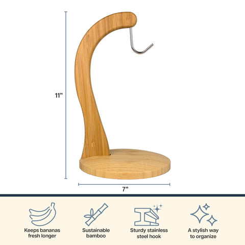 Totally Bamboo stable counter stand prevents tipping when holding large banana bunches.