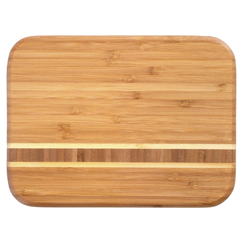 Totally Bamboo Barbados board with end-grain inlay for precise prep.