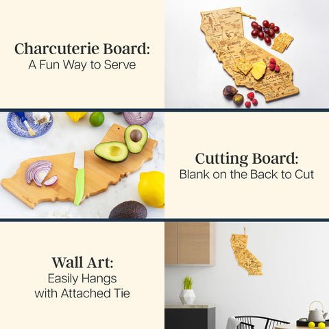 Totally Bamboo California charcuterie board featuring map art for elegant entertaining