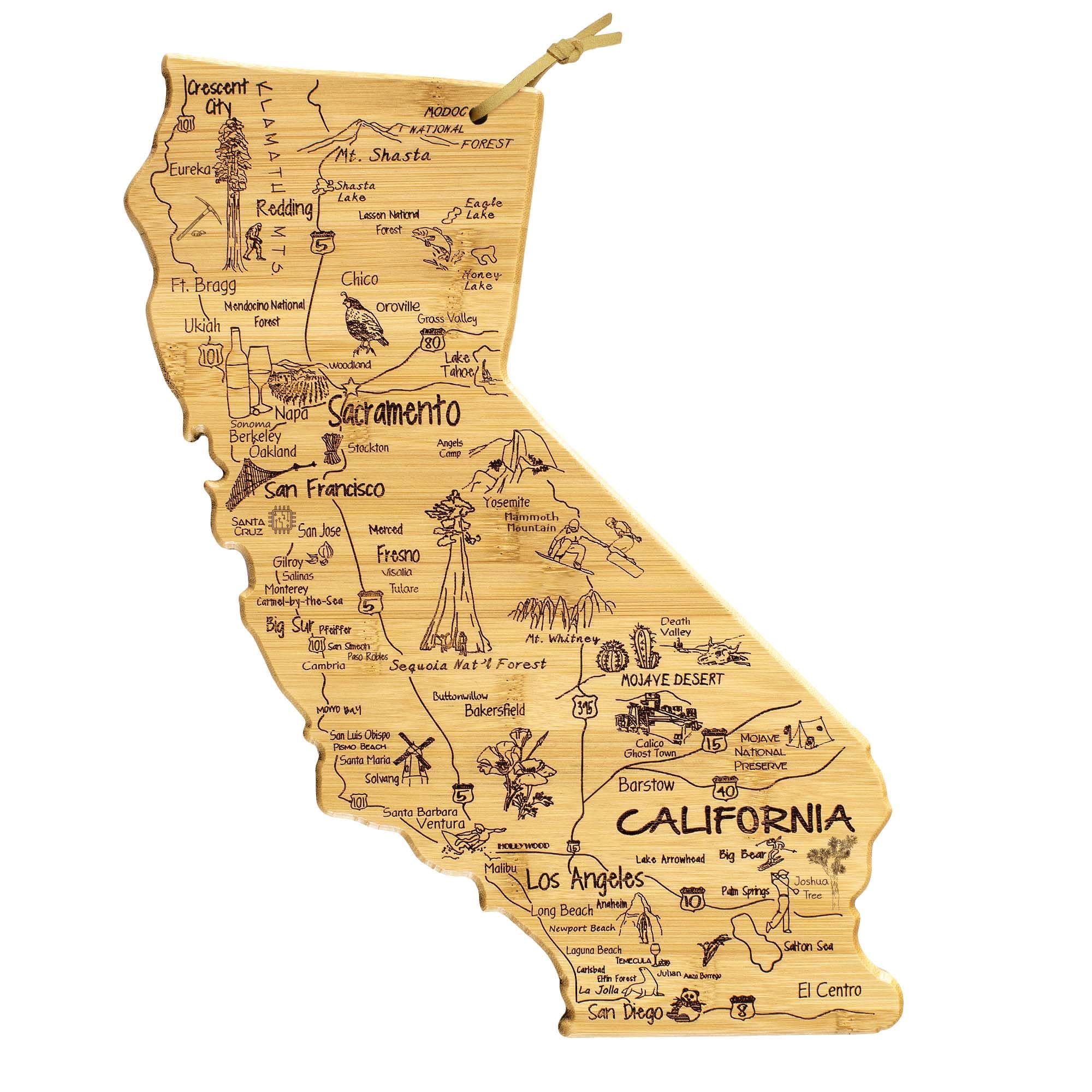 Totally Bamboo California state map cutting board with engraved cities for stylish meal prep