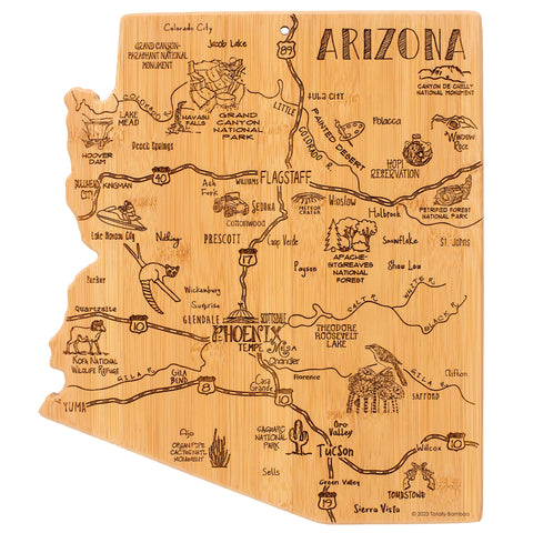 Totally Bamboo Arizona state cutting board with engraved map artwork for stylish food prep