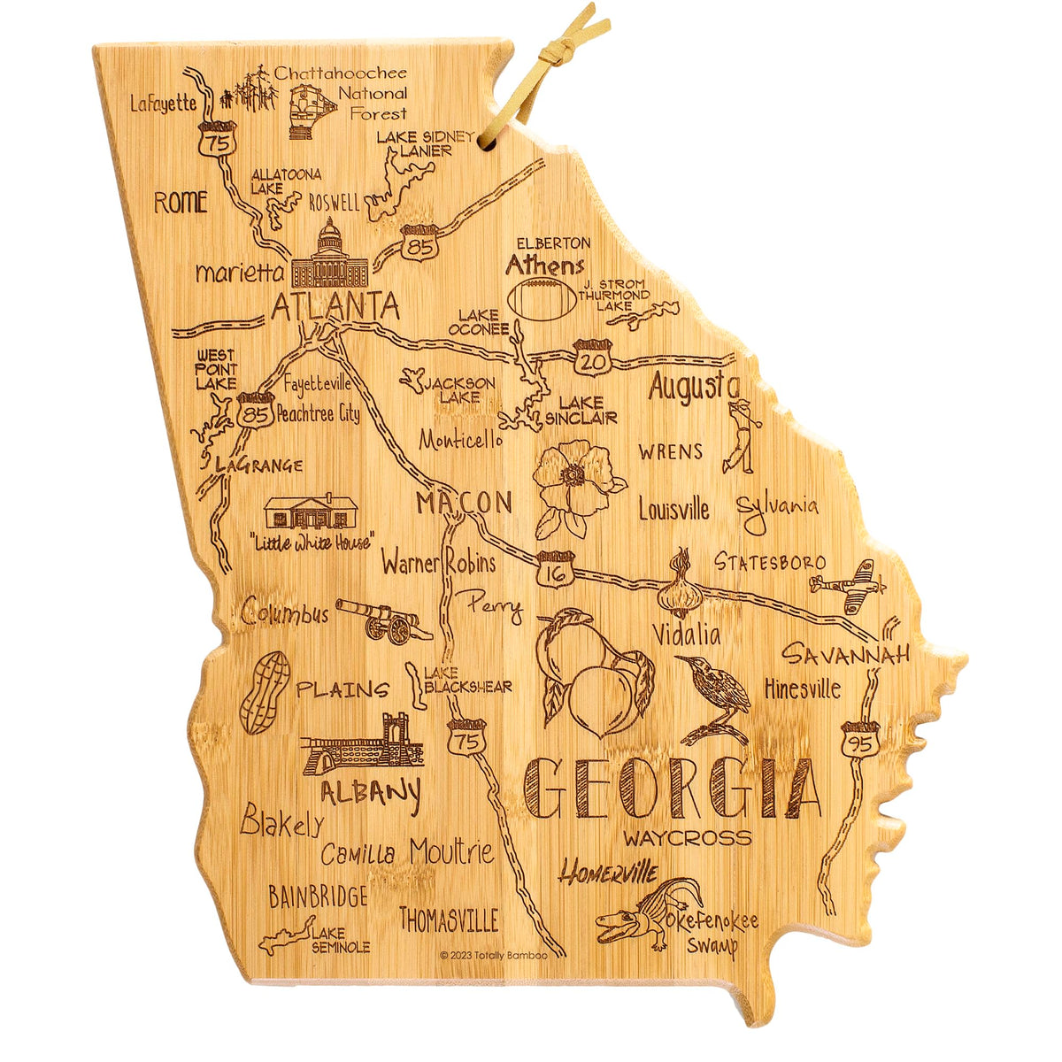 Totally Bamboo Georgia state cutting board with map artwork for stylish entertaining
