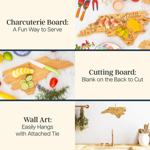 Totally Bamboo NC charcuterie board with landmarks for stylish entertaining.