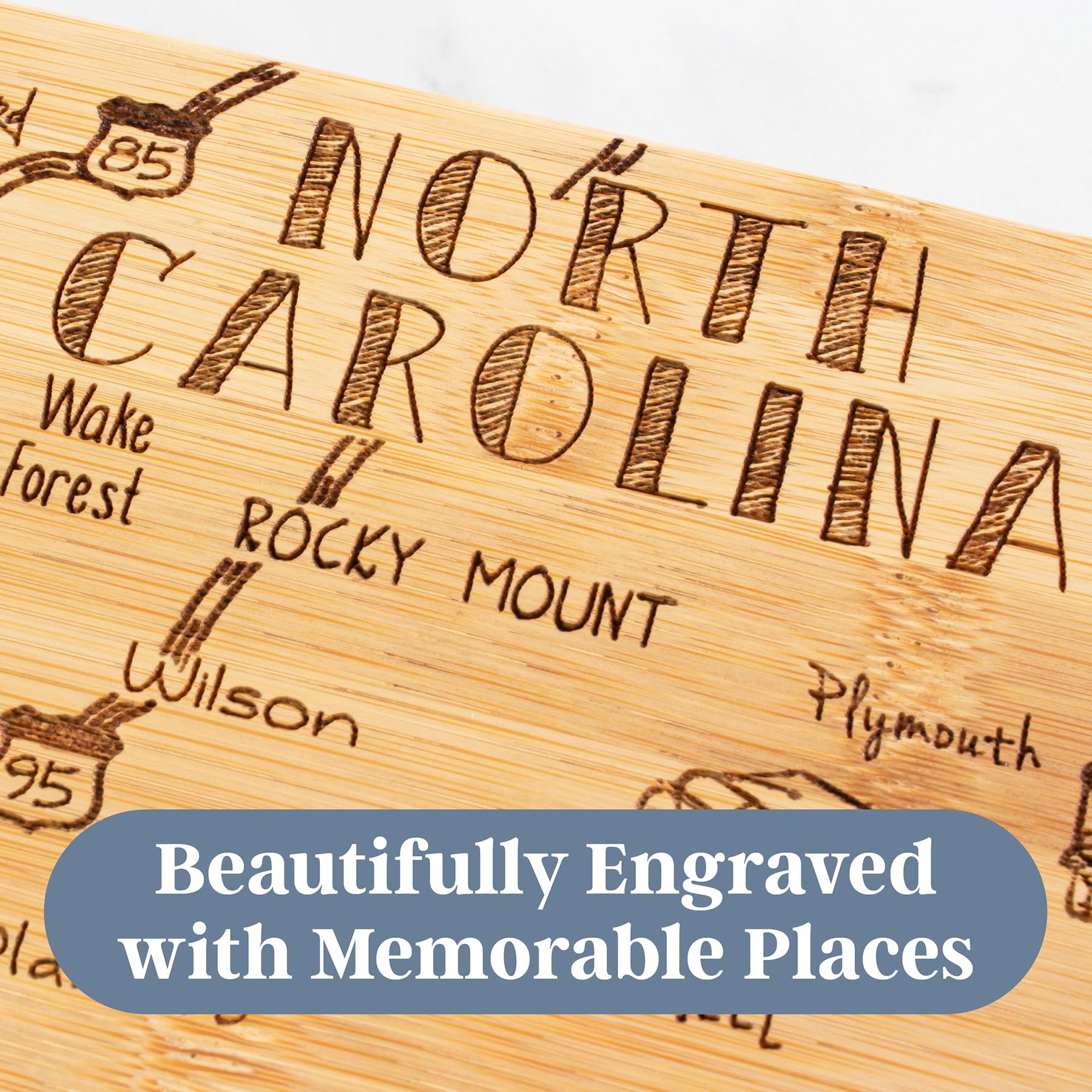 Totally Bamboo NC wall display board showcasing state pride in kitchen or living area.