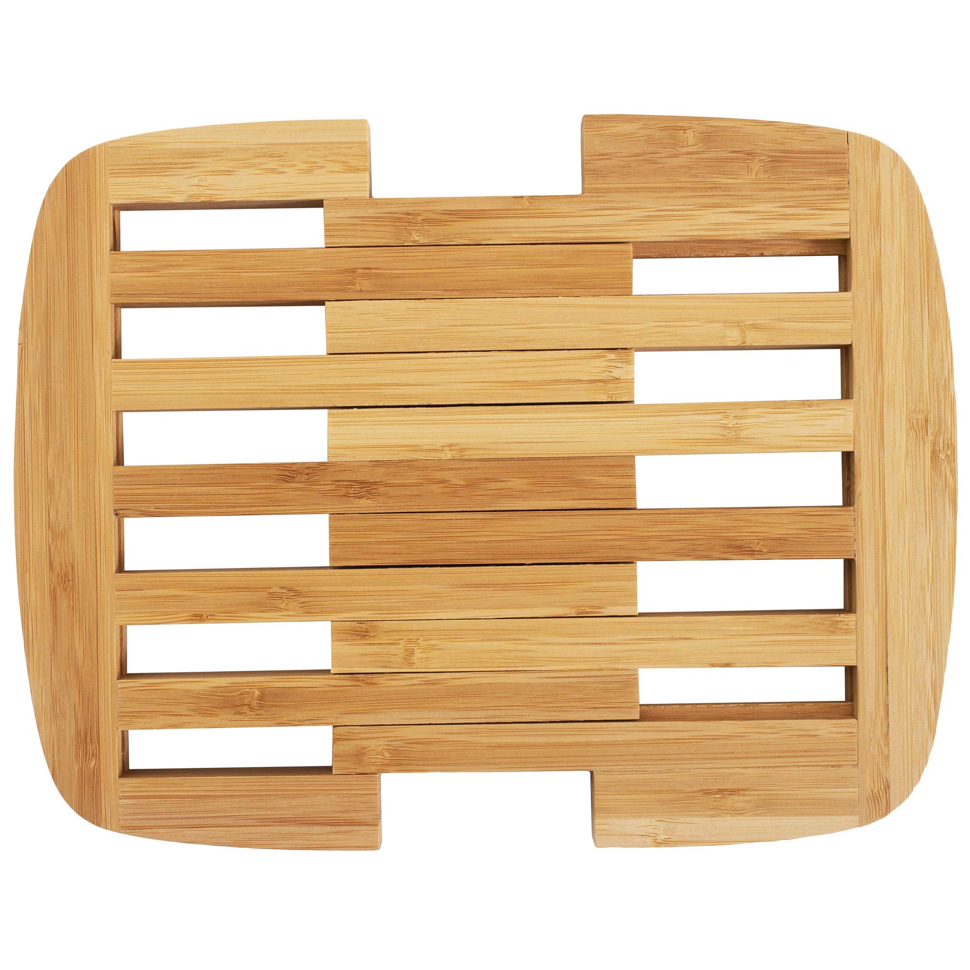 Totally Bamboo expandable trivet in compact form protects countertops from heat