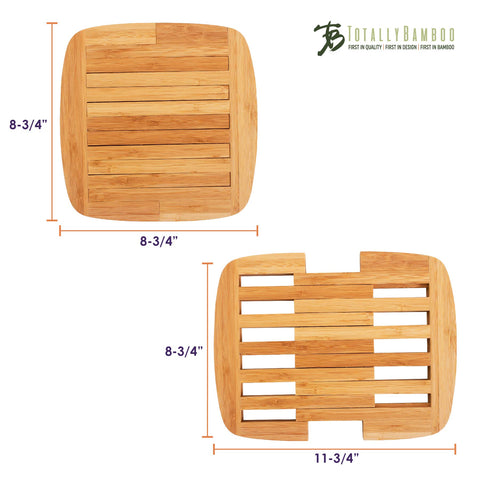 Totally Bamboo expandable trivet provides safe surface for hot meals