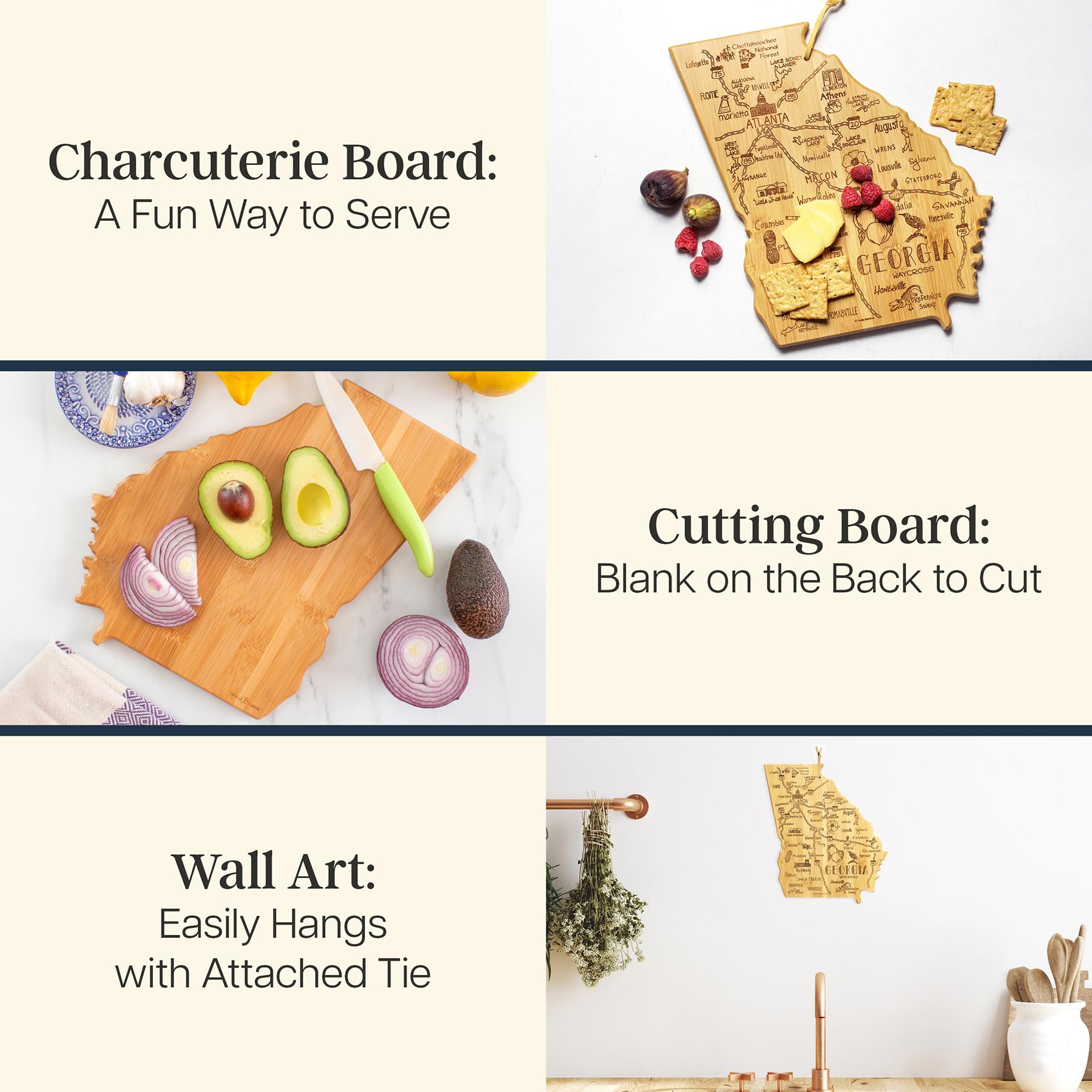 Totally Bamboo Georgia map art board highlighting cities for decorative kitchen prep